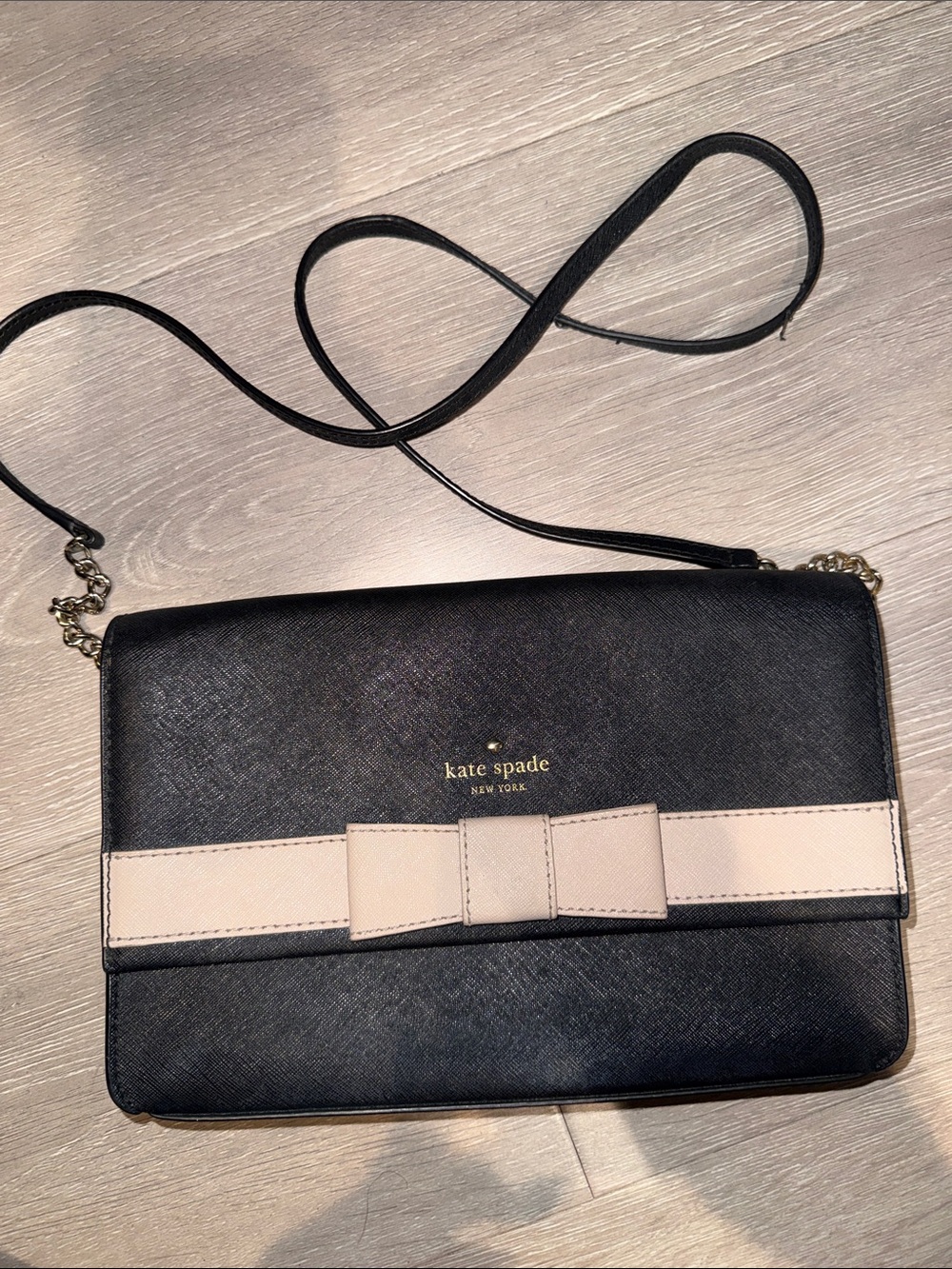 kate spade Black Crossbody with Cream Bow Accent